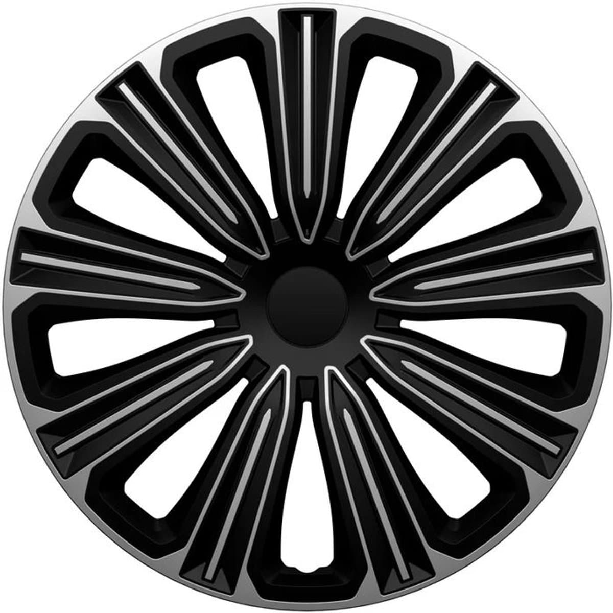 Wieldoppen ROSSO-SB 15 inch ZILVER/ZWART. Set a 4 stuks (CONTROLEER UW BANDENMAAT en lees a.u.b. de onderstaande, uitgebreide tekst!)