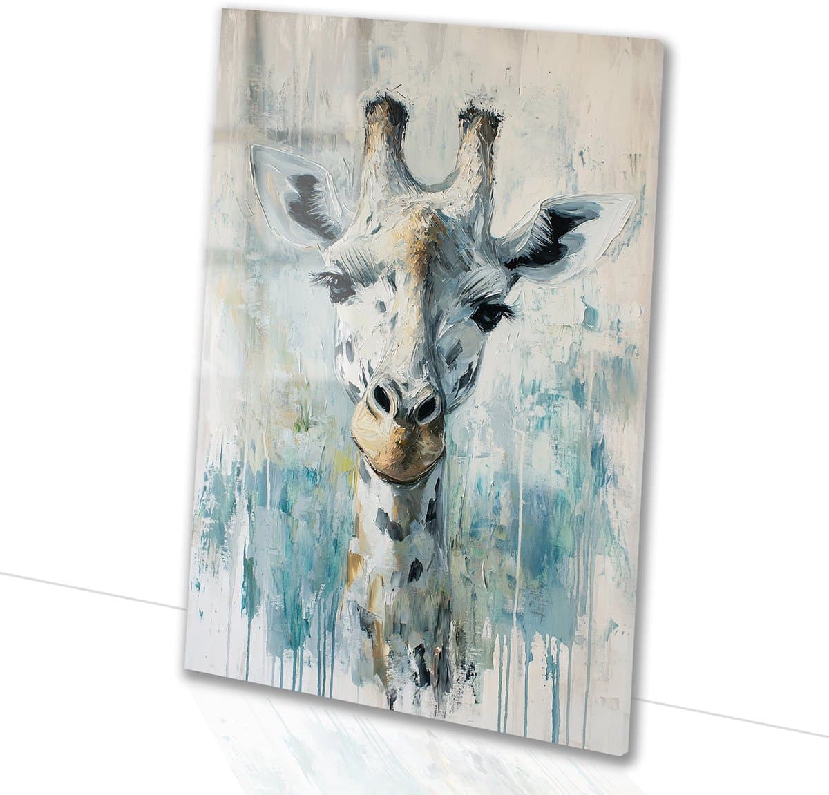 Expressief giraffeschilderij met zachte kleuren - Giraffe schilderij op glas - Wanddecoratie glas dier - Abstracte kunst - Kunst op acrylaat - Decoratie kamer - acrylglas 30x45 cm