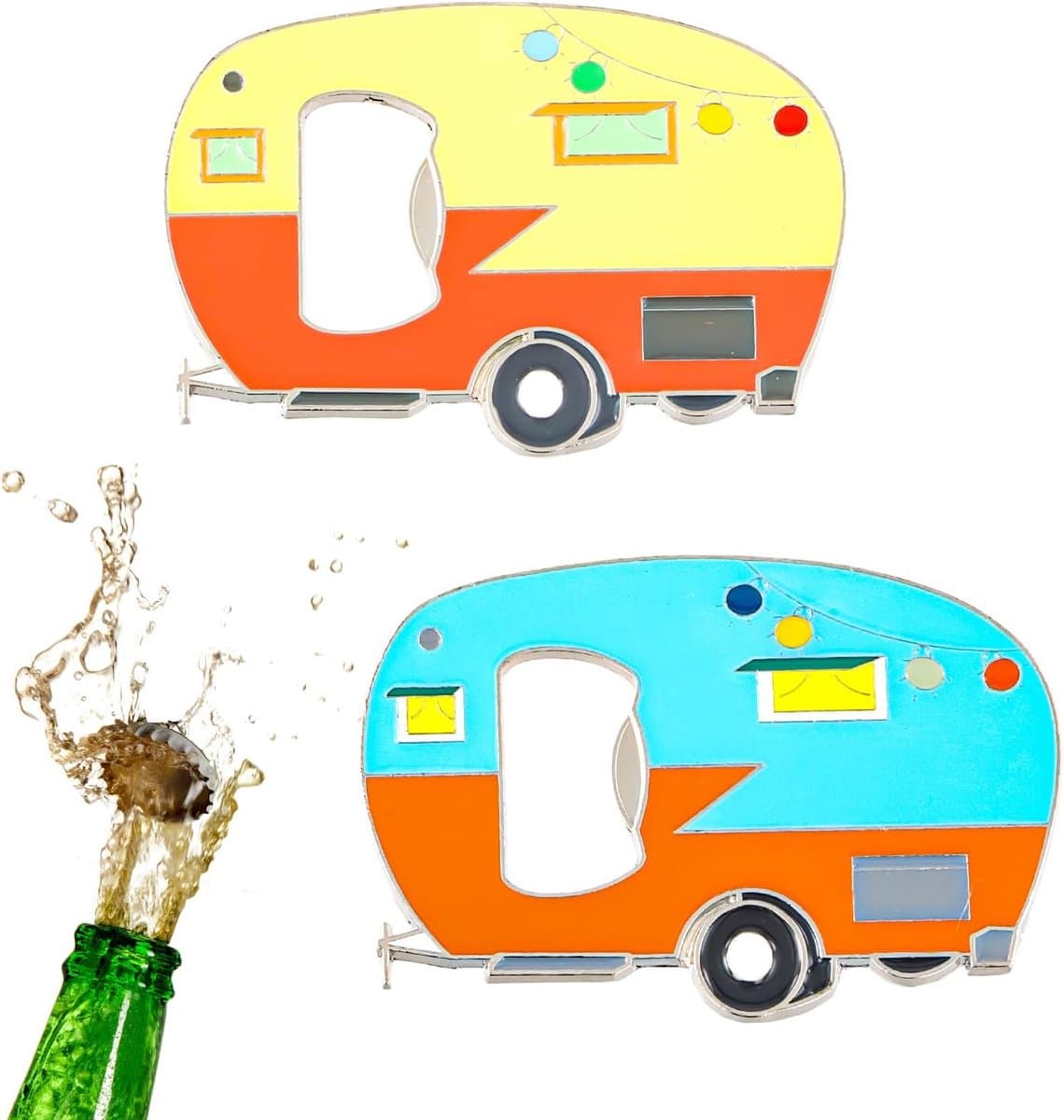 Set van 2 Magnetische Flessenopener - RV Caravan Flessenopener - Creatieve Koelkastmagneten - Cadeau voor Kampeerliefhebbers - Flessenopeners voor Binnen/Buiten Picknick Gebruik (Blauw)