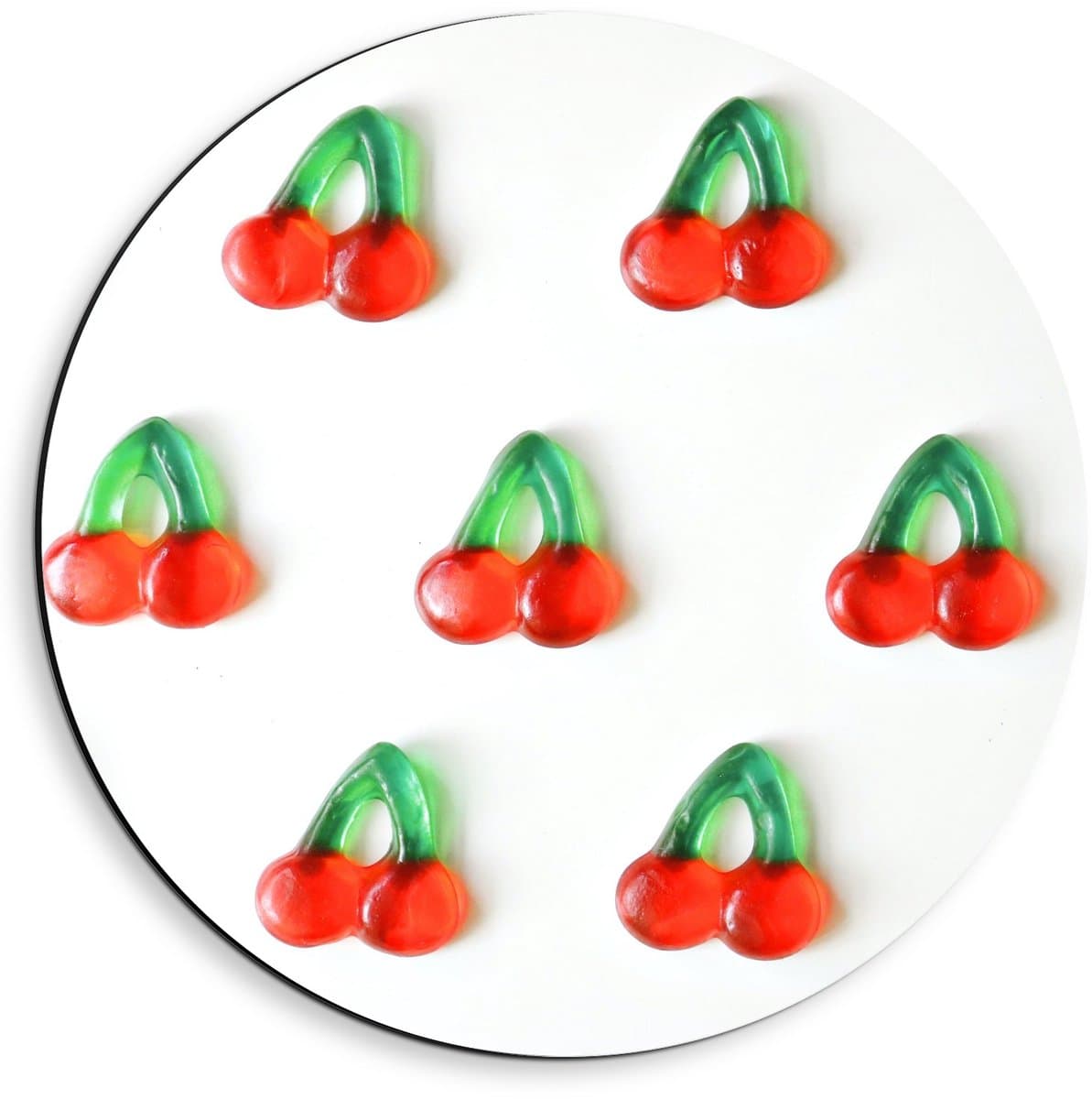 Dibond Wandcirkel - Patroon van Rode Kersjes - 40x40cm Foto op Aluminium Wandcirkel (met ophangsysteem)