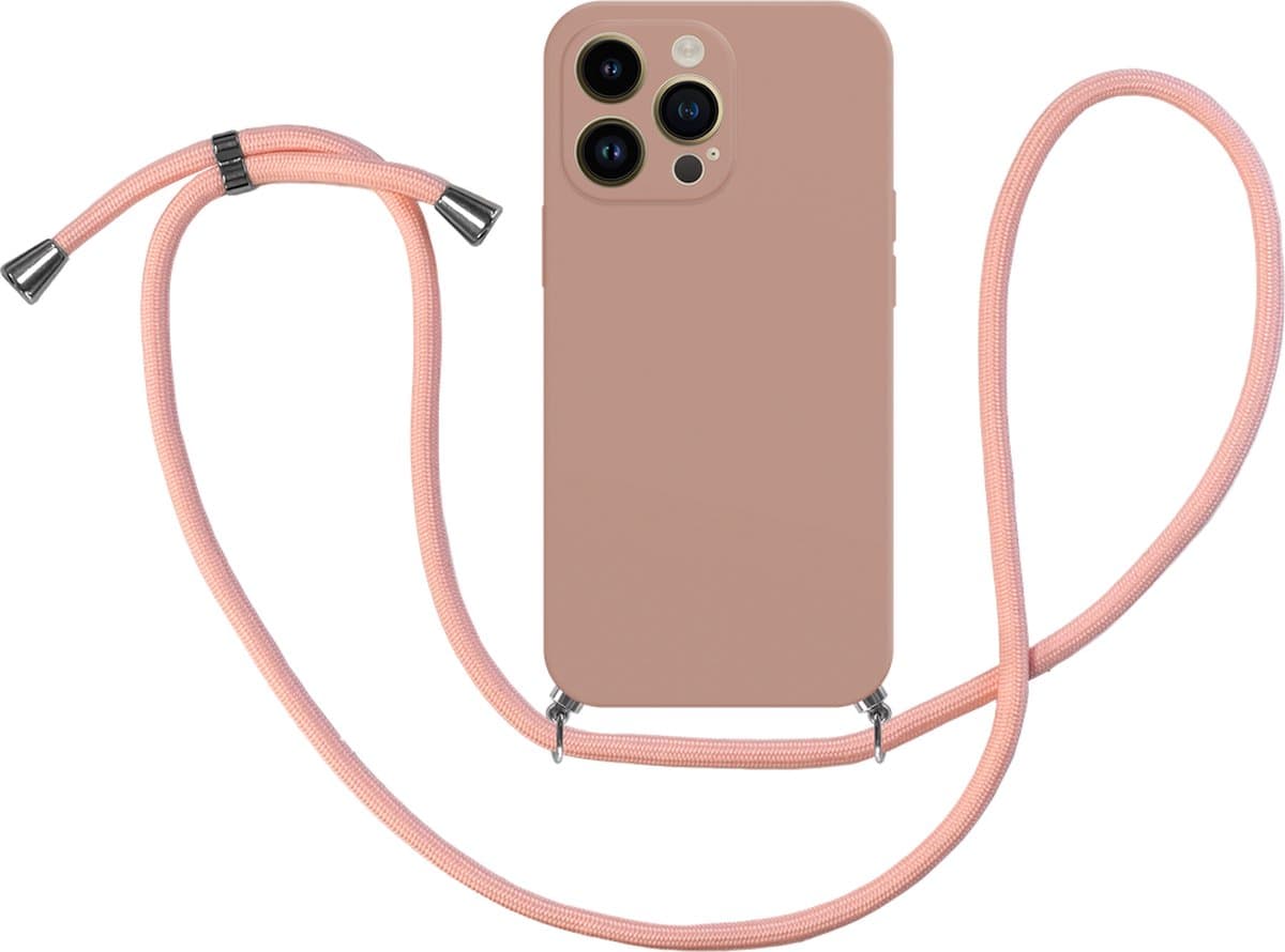 Just in Case hoesje met koord geschikt voor iPhone 14 Pro Max Hoesje met Koord - Siliconen Color Backcover - Roze