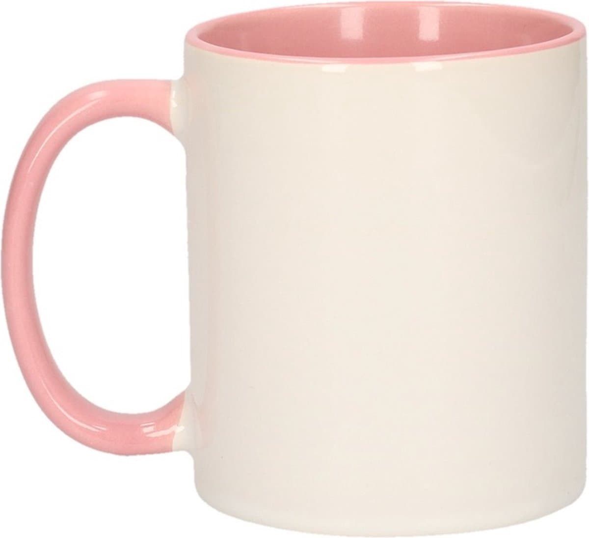 Koffiemok / thee beker - 300 ml - Wit/roze - Cadeau mokken - keramiek