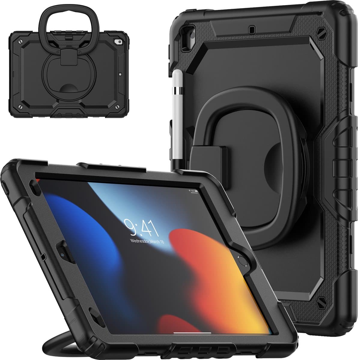 Hoesje geschikt voor iPad 10.2 inch 2021-2019 9e/8e/7e generatie Valbestendig Shockproof Case Standaard Handvat Draaibaar Kinderhoes