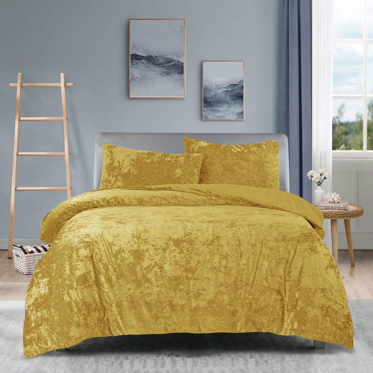 Princessdekbedovertrek Crushed Velvet -Soft Touch - Fluweel - Dekbedovertrek met Drukknopen-Tweepersoons -200x200/220 cm +2 kussenslopen 60x70 cm- Mosterdgeel - Geel