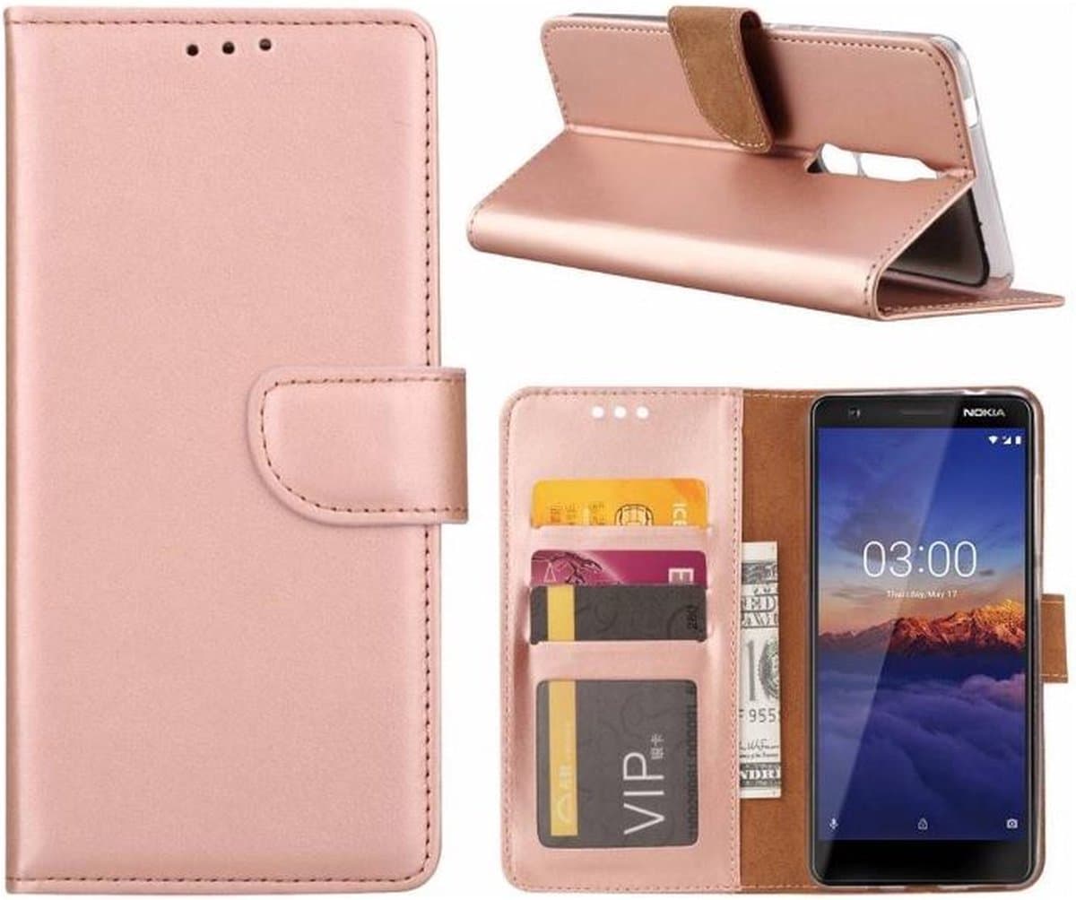 LuxeBass Hoesje geschikt voor Nokia 3.1 - Bookcase Rose Goud - portemonnee hoesje - telefoonhoes - gsm hoes - telefoonhoesjes