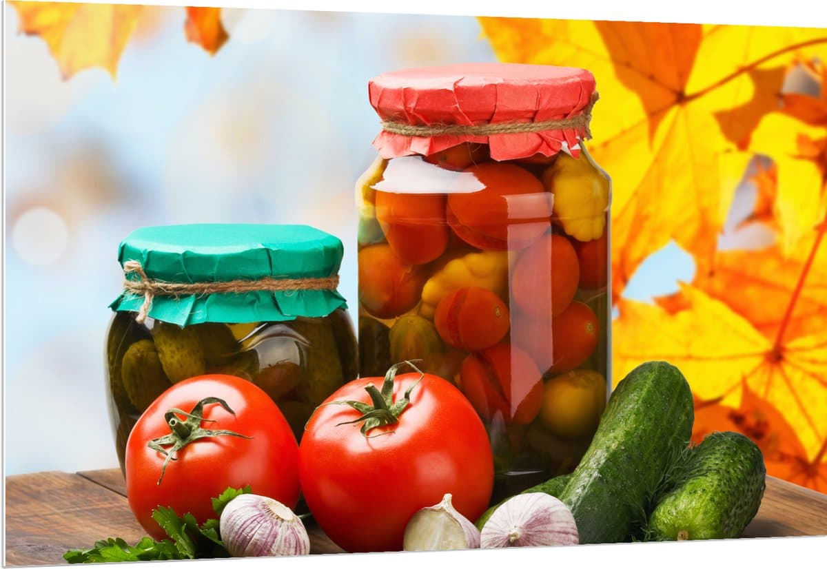 PVC Schuimplaat - Groente - Herfst - Bladeren - Verpot - Vloeistof - 150x100 cm Foto op PVC Schuimplaat (Met Ophangsysteem)
