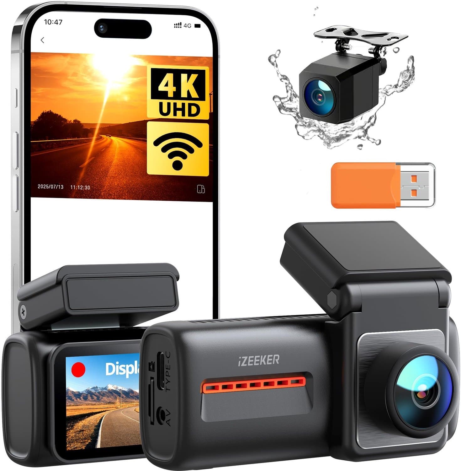 Dashcam 4K+1080P Dual Dashcam WiFi 6 - 32 GB MicroSD Inclusief - Zwart - Voorruitmontage - Auto Beveiliging