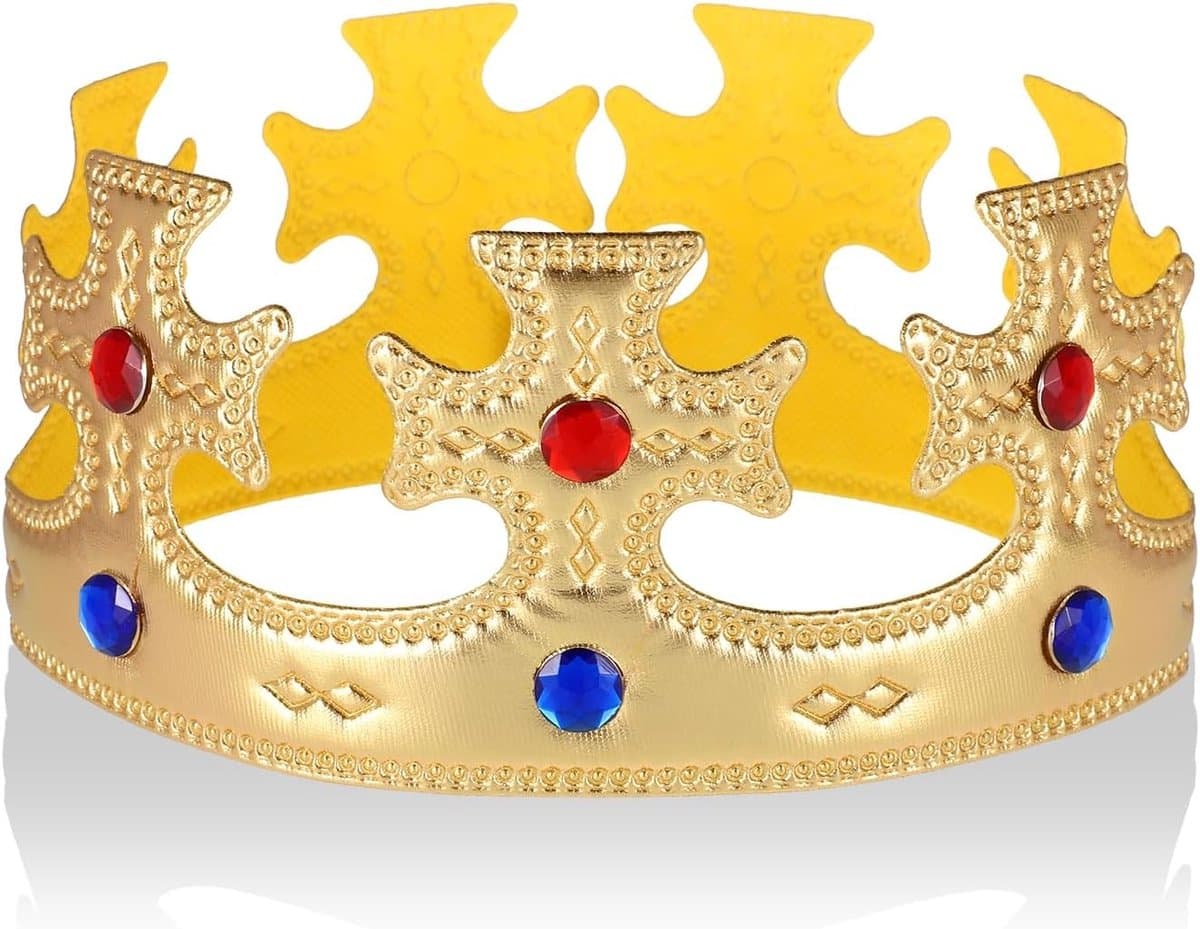 Koninglijke Gouden Kroon voor Volwassenen, Perfect voor Verjaardagen, Feestjes en Themapartijen, Middeleeuwse Stijl Kroon voor Koningen en Koninginnen