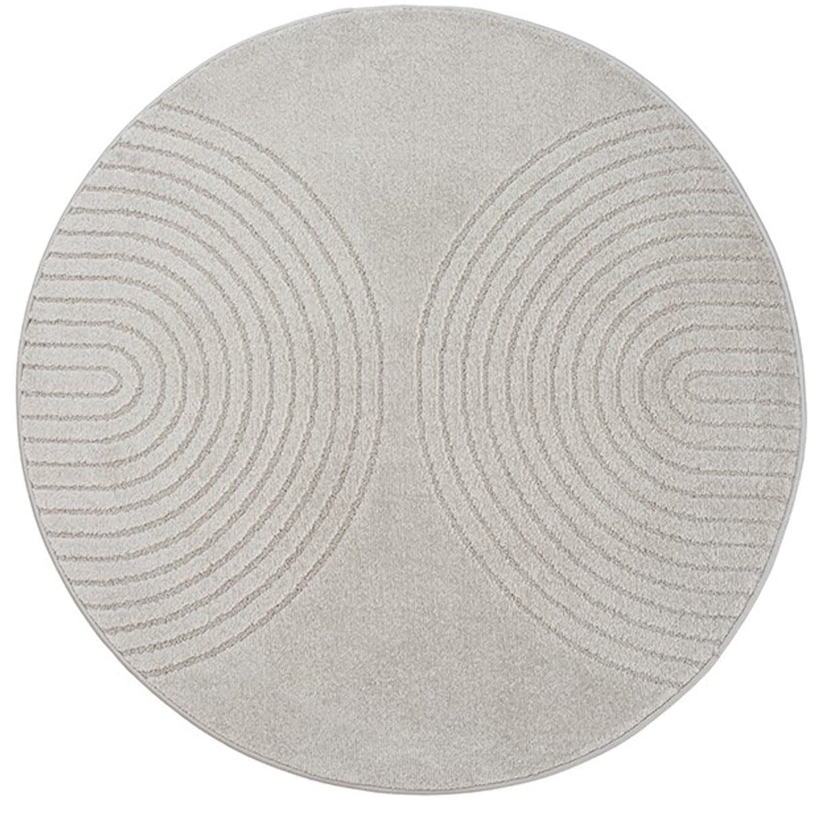 TapisTrend Designer tapijt Grijs 120 cm rond Modern vloerkleed met dubbele concentrische bogen in reliëf voor woonkamer, slaapkamer en eetkamer