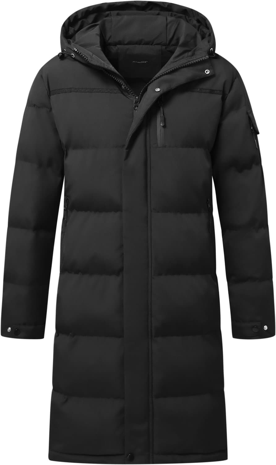ALLTHEMEN Heren Lange Gewatteerde Winterjas met Capuchon - Warm Winddicht - M