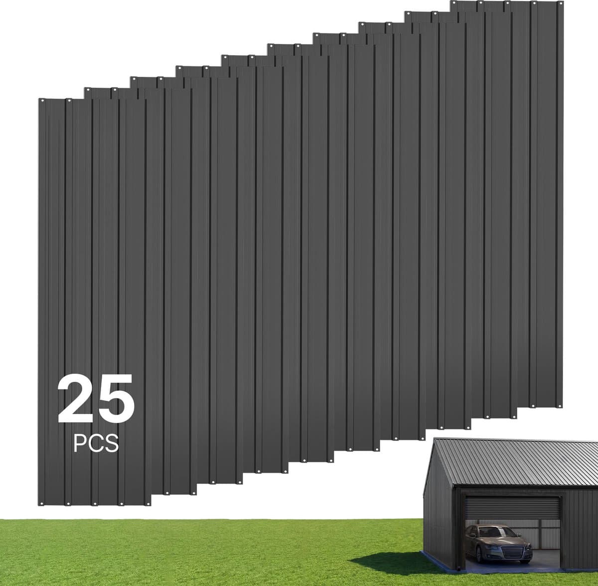VEVOR 25-Delige Trapeziumvormige Platenset, 1540 X 426 mm, Geverfde Dakplaten van Gegalvaniseerd Staal, Weerbestendige Profielplaten met Regenafvoergoten, Slagvaste Golfplaten voor Daken, Schuren, Garages en Gevelbekleding, Grijs