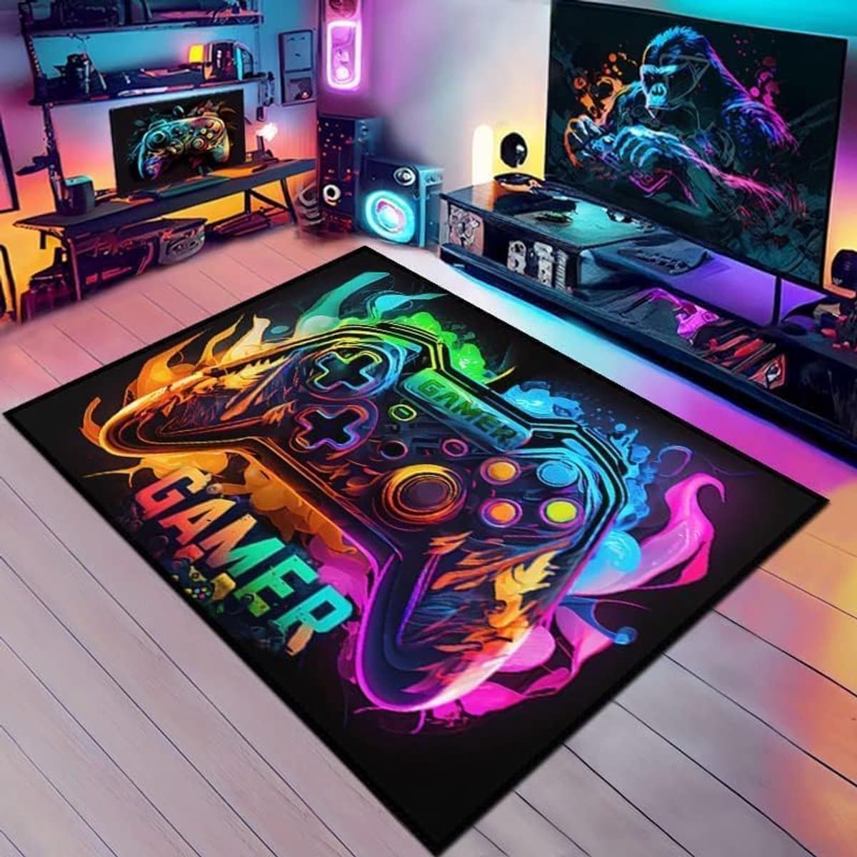 Controller-gebied, gamertapijt, antislip, voetmat, gamingtapijt, gameconsole, decoratie, wasbaar gamingtapijt voor jongens, slaapkamer, woonkamer, decoratie, 140 x 180 cm, E