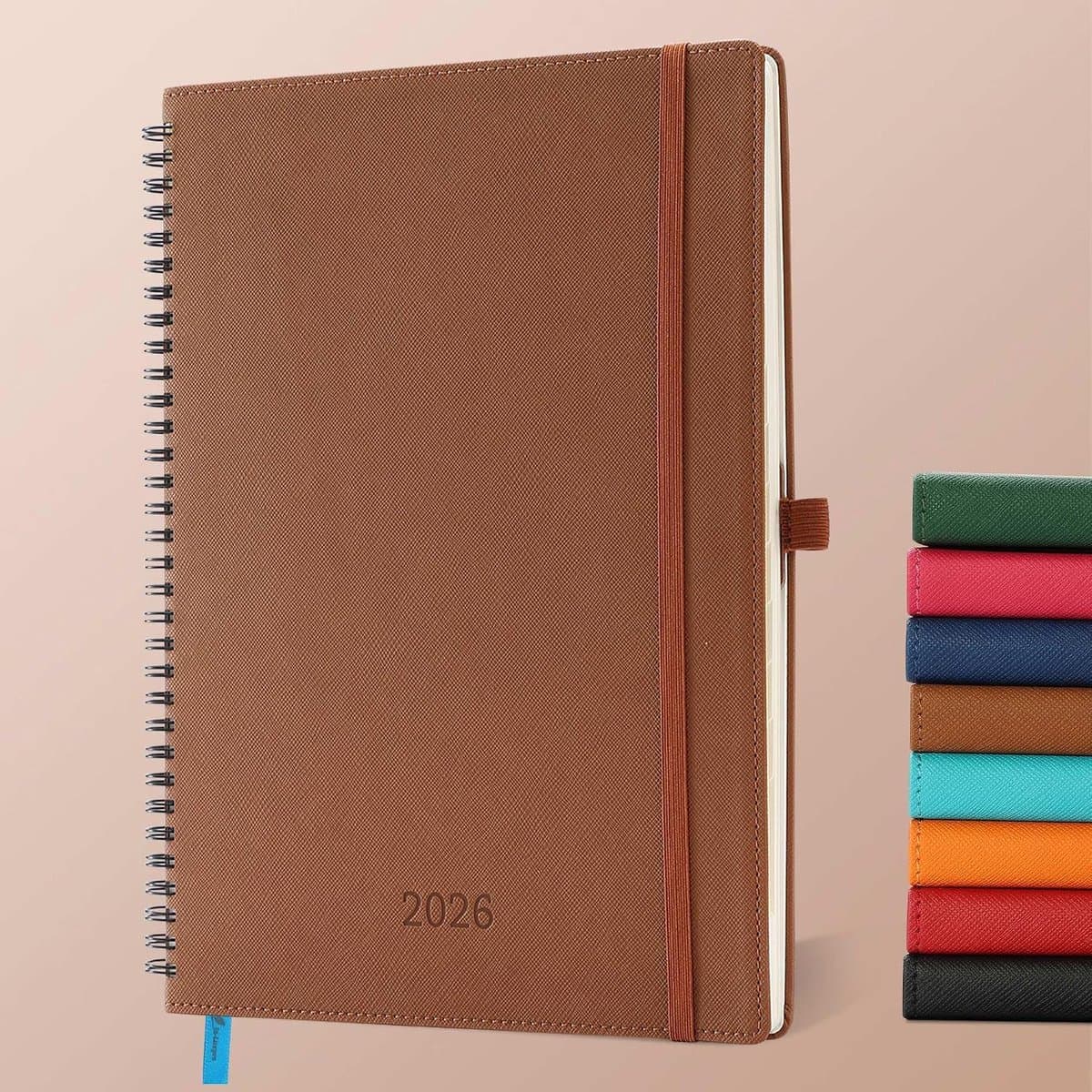 2026: Weekagenda A4 Schoolagenda 29 x 21,7 cm 12 Maanden van Jan.2026 tot Dec.2026, Planner 2026 Met 100 Grams Papier Zachte Spiral Binding Kaft PU Leren Bruin