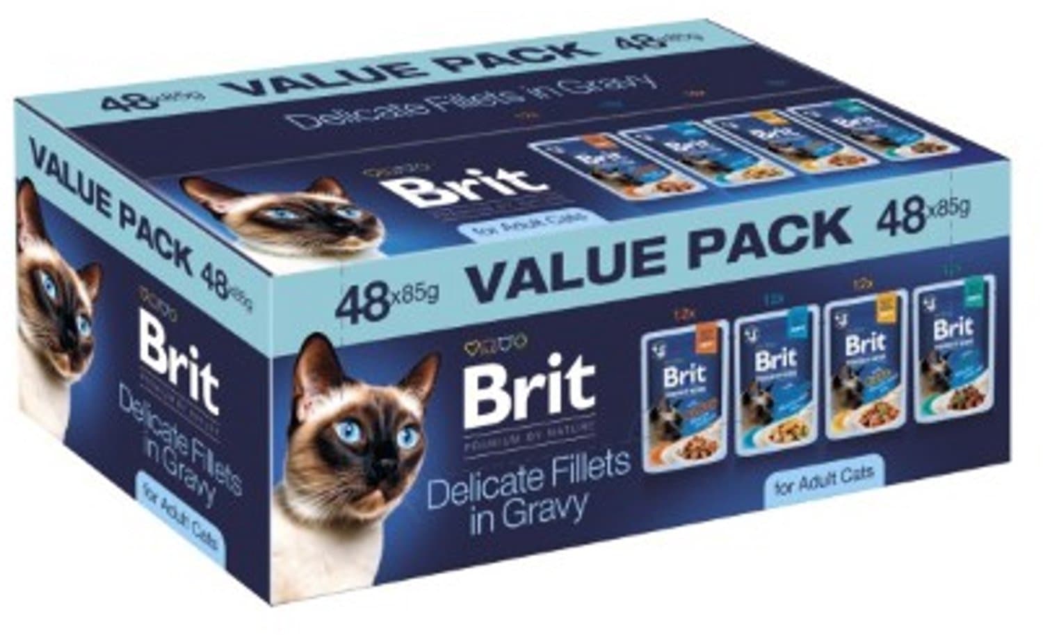 Brit Kat Pouches - Maandpakket -Value Pack -/ Fillets in Gravy Adult Cats 48 x 85 g