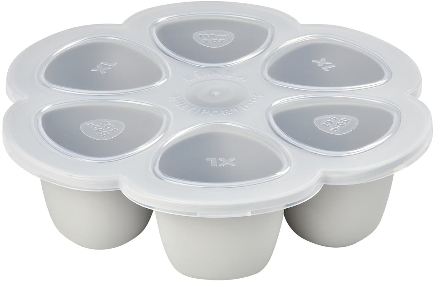 Béaba Siliconen Bewaarschalen - 6 Porties x 150ml - Babyvoeding Bewaren & Invriezen - Hitte- en Koudebestendig - Grijs
