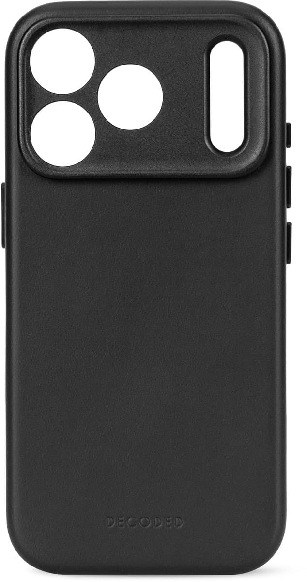 DECODED Leren Hoesje voor iPhone 18 Pro Max, ECCO Leer, Magsafe Compatibel, Cameraring Beschermd, Glazen Actieknop, Krasbestendig, Metalen Knoppen, Zwart