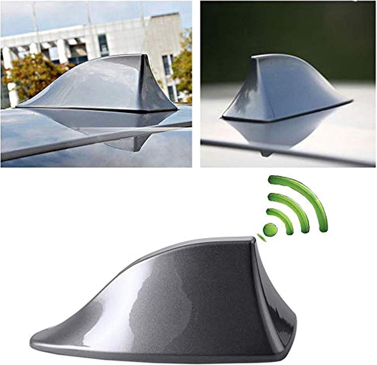 Horse Haaienvinantenne, universele auto-antenne, FM-radio, signaal met kleefbodem, waterdicht (grijs)