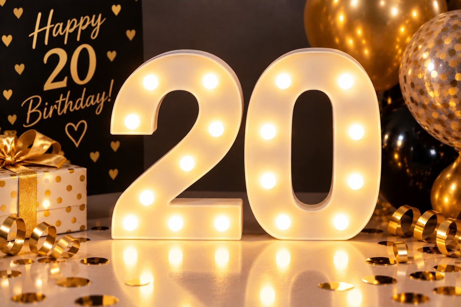 Lichtgevende Cijfers 20 – 16 cm Hoog – LED Verlichting – Op Batterijen – Verjaardag & Jubileum