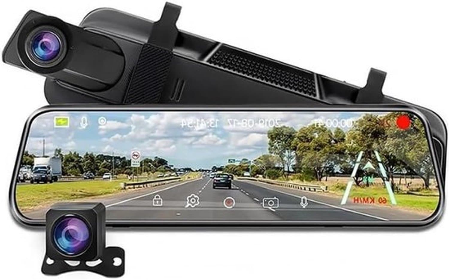 Spiegel-dashcam - Autocamera met achteruitrijcamera - Rijden met zicht naar voren en achteren - 10 Inch touchscreen - 2K+1080P - Zwart