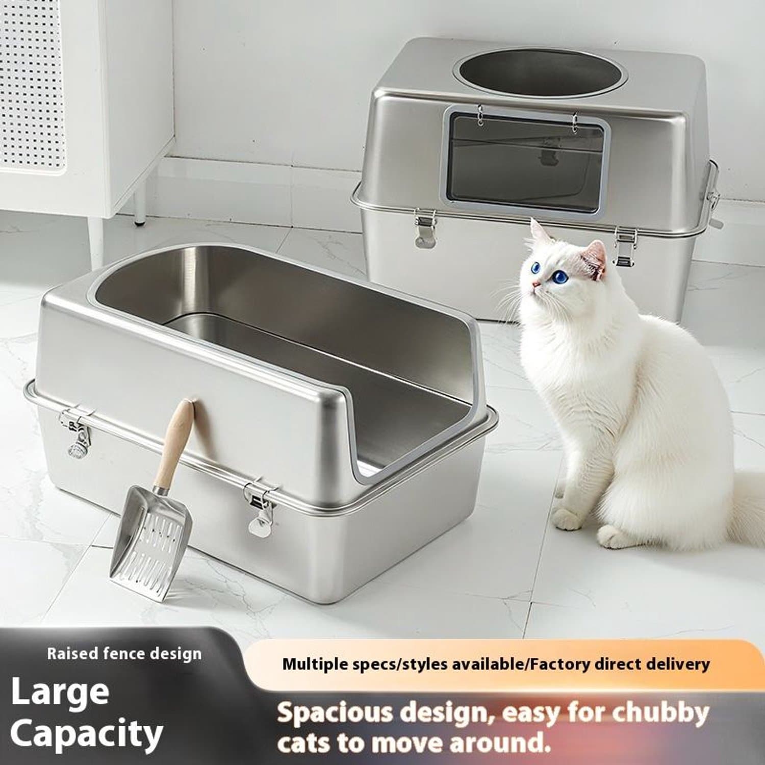 GYW Steel Litter Box- Kattenbak - Vol roestvrij staal - Hop in - Anti-Slip Pads