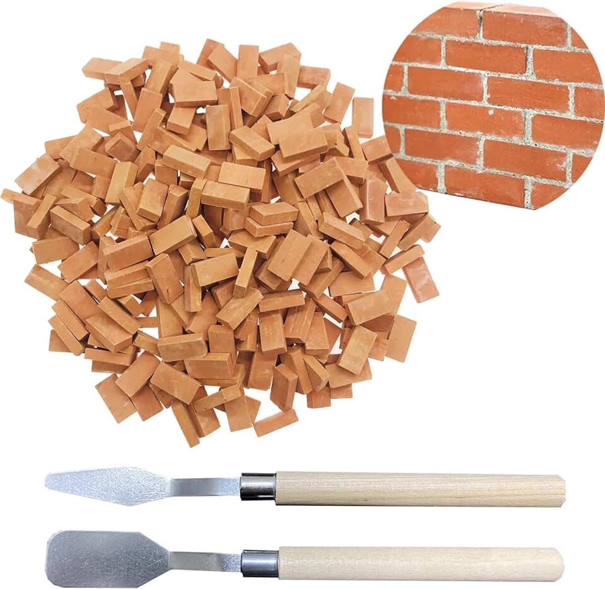 150 stuks mini-baksteen, mini-simulatiebaksteen, 1:16 mini-schaalsteen met schraper voor doe-het-zelf poppenhuis, baksteen, diorama, sprookjes, tuindecoratie