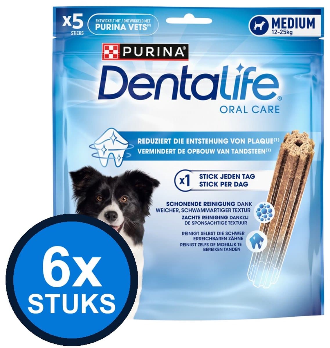 6x Purina Dentalife Daily Oral Care Medium - Hondensnacks - 115g