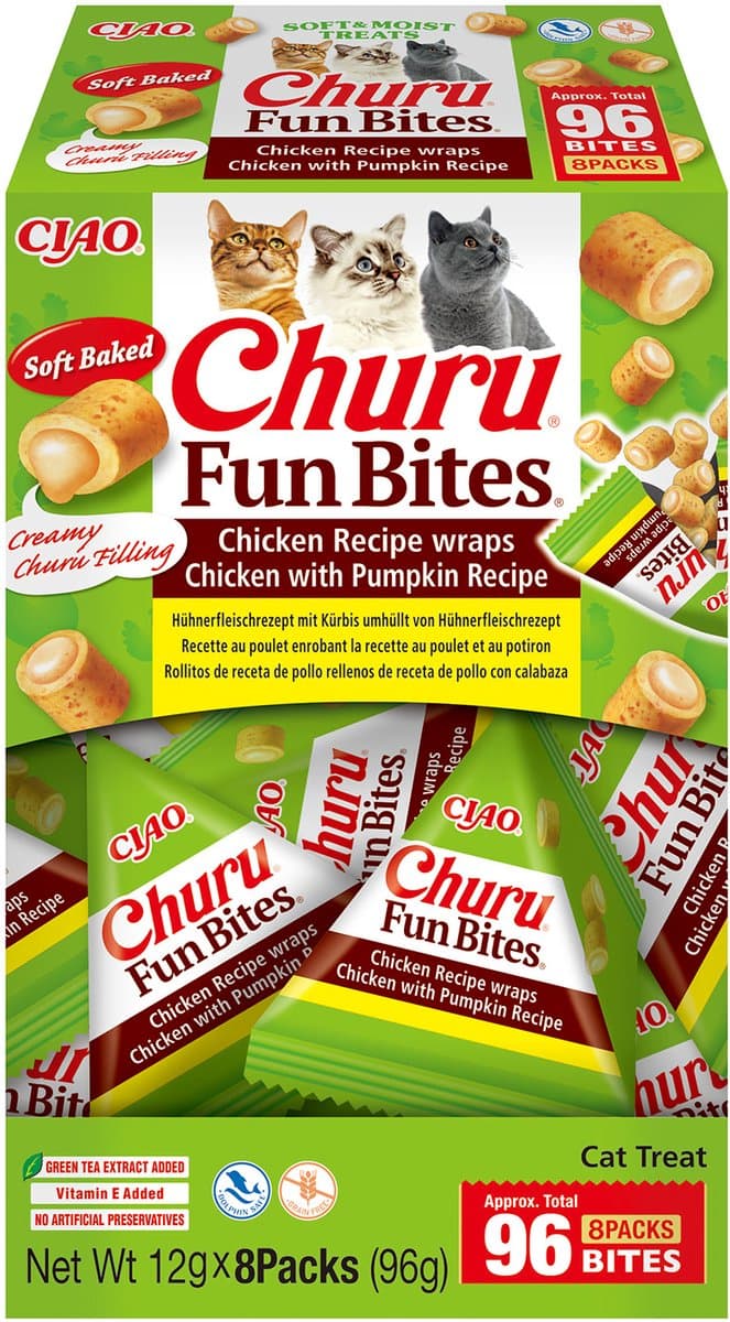 Inaba Churu Fun Bites Chicken Wraps - Kattensnack - Kip Pompoen 12x8 g