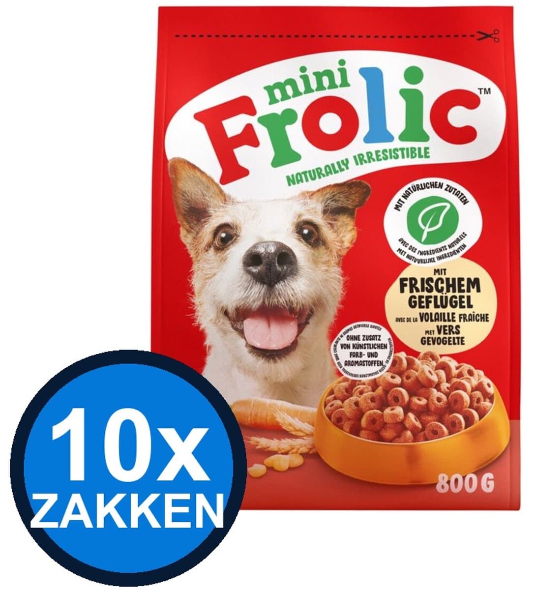 10x Frolic - Droog Mini Gevogelte - Hondenvoer Droogvoer - 800 g