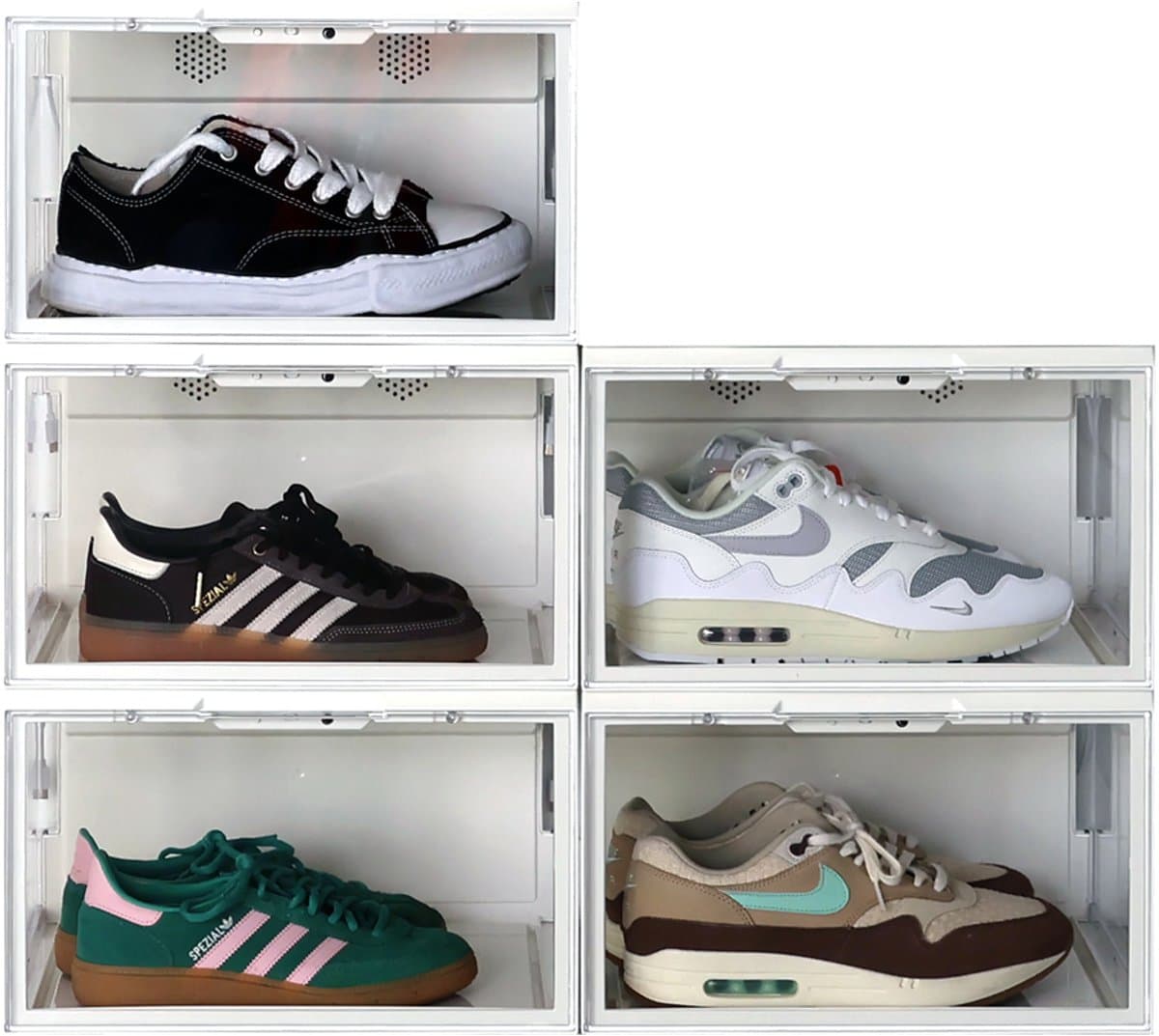 Sneakerstack® LED Sneakerbox Wit – 5 stuks - Stapelbare Schoenenbox – Past tot schoenmaat 48 – Premium Opbergbox