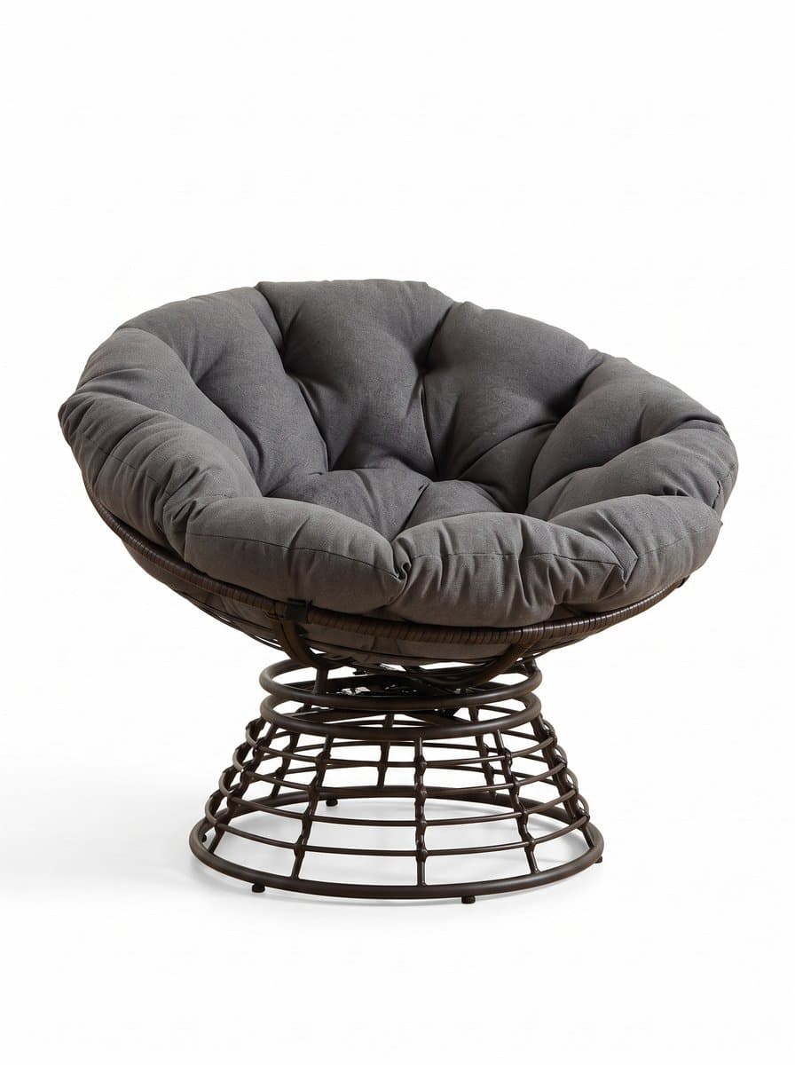 Papasan stoel met kussen - 360 graden rotan draaistoel - Ergonomisch ontwerp - Stille rotatie - Maximaal 130 kg - Binnen en buiten - 92x67cm -Bruin en grijs