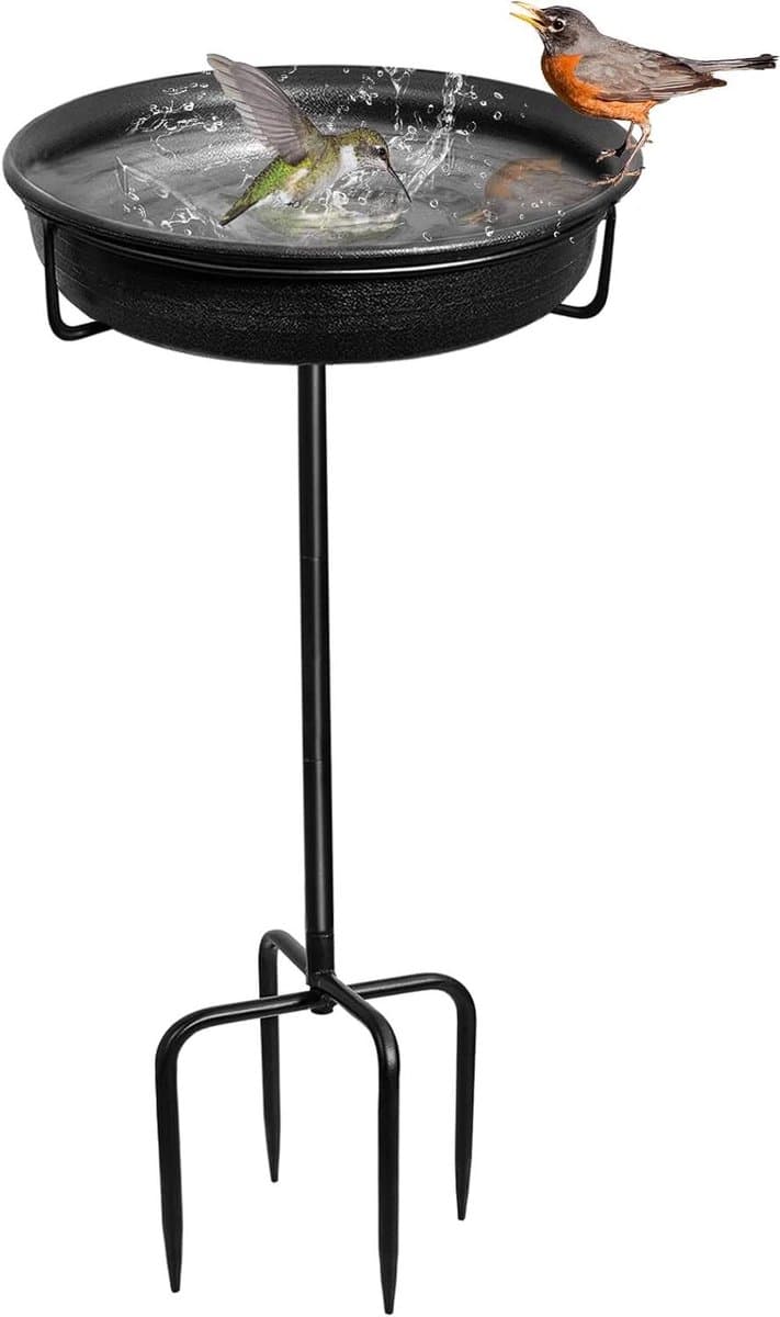 Vogelbad Staand - Voederbak Waterkom - Vogels Voeren - Vorstbestendig Ontwerp - 27 cm Diameter - Zwart