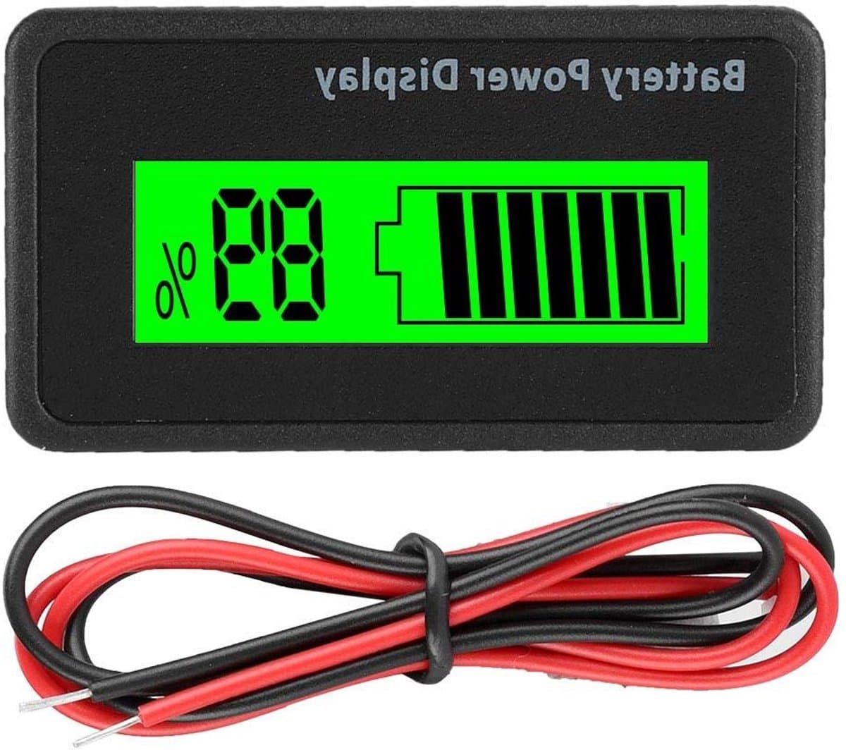 Batterij Capaciteitsindicator - Voltmeter Spanningsmeter - Batterij Status Monitoren - Groen LCD Display - 12-48V - Groen