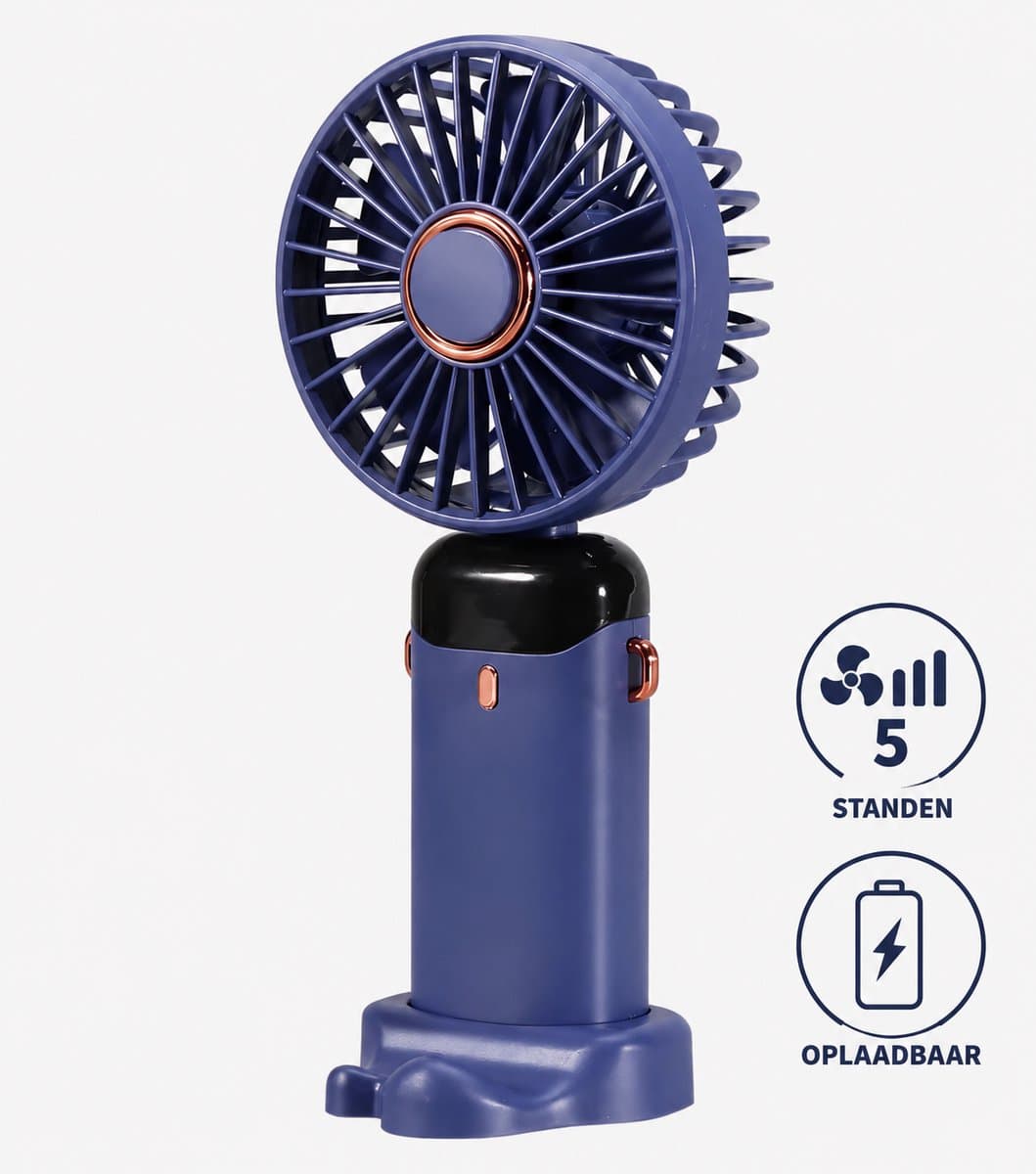 DEGG® - Handventilator - Mini Ventilator Oplaadbaar - Draagbare & Stille USB Ventilator - 5 Standen - Ideaal voor Reizen, Kantoor & Zomer - Blauw