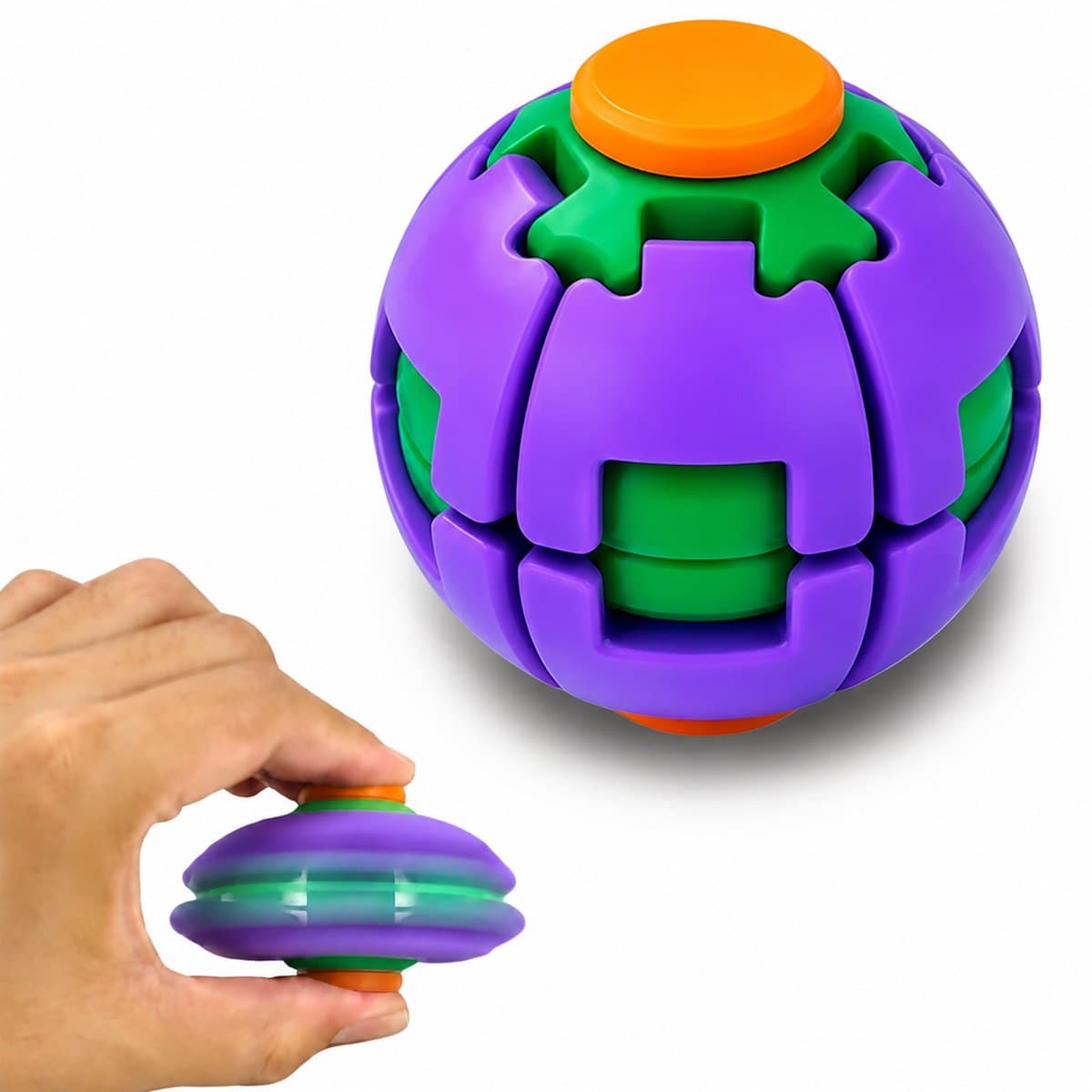 TEKROA® Stressbal - Fidget Toy - Druk en draai fidget spinner - 3D-geprinte Fidget Spinner Ball - Mechanisch bureau-speeltje - Verlicht stress en angst - Paars