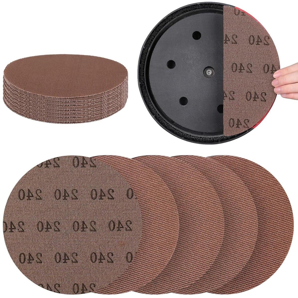 Schuurschijven Klittenband - Schuurpapier Schijven - Stofvrij Schuren - Mesh Ontwerp - 225 mm Korrel 240 - Grijs