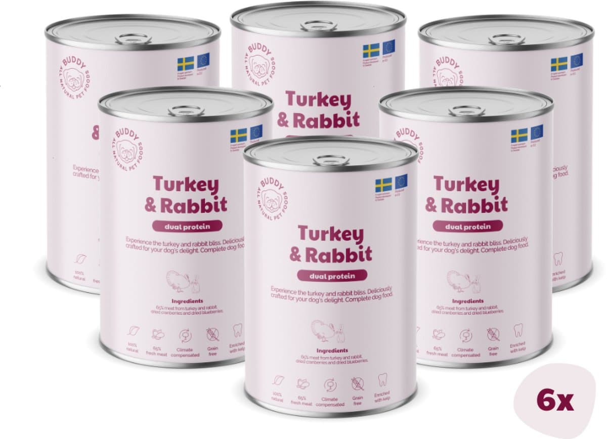 BUDDY natvoeding Turkey & Rabbit 400 gr. - per 6 stuks