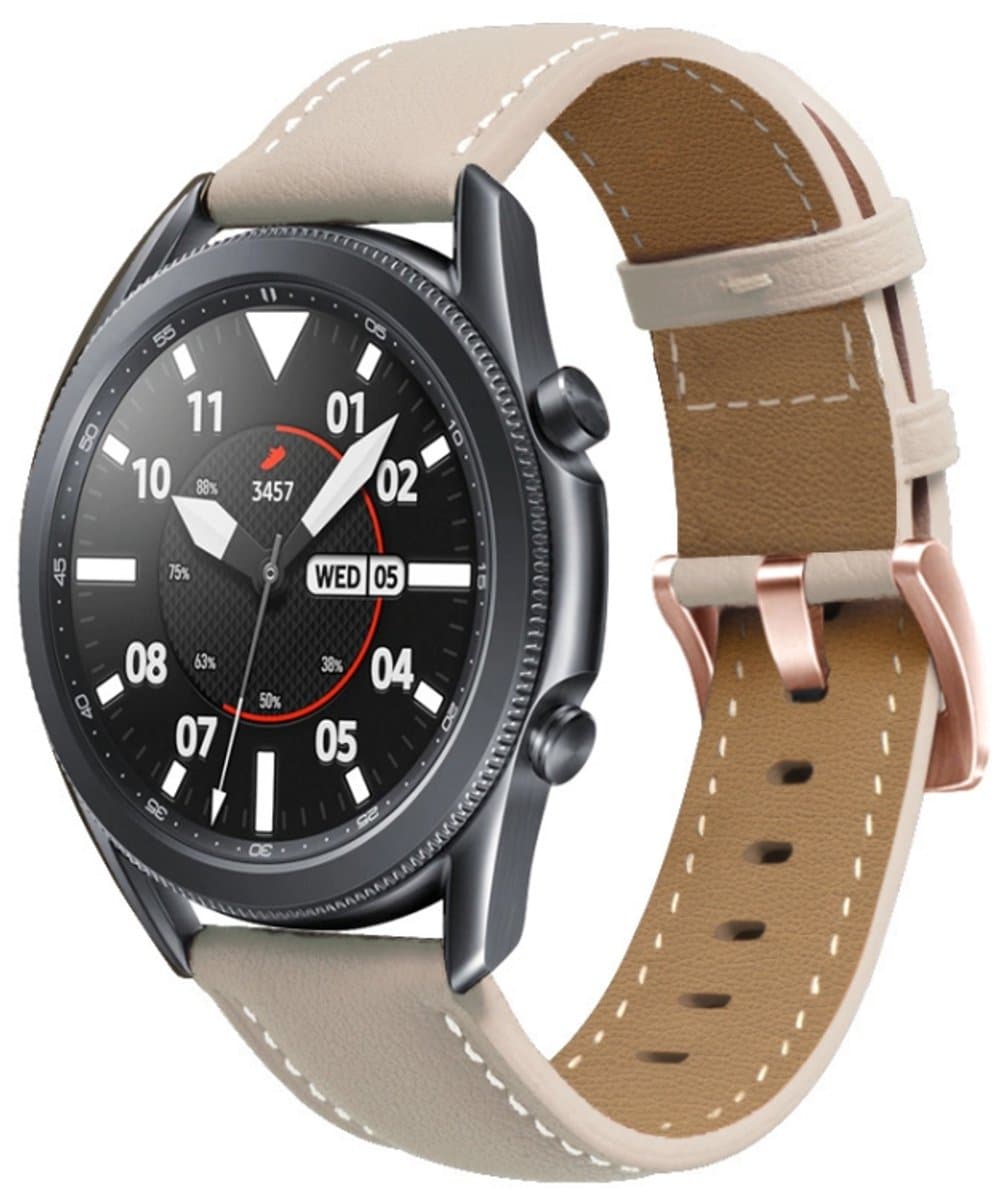 Voor Garmin Venu / SQ / SQ2 / Venu 2 Plus 20 mm rosÃ©gouden gesp lederen horlogeband (abrikoos)