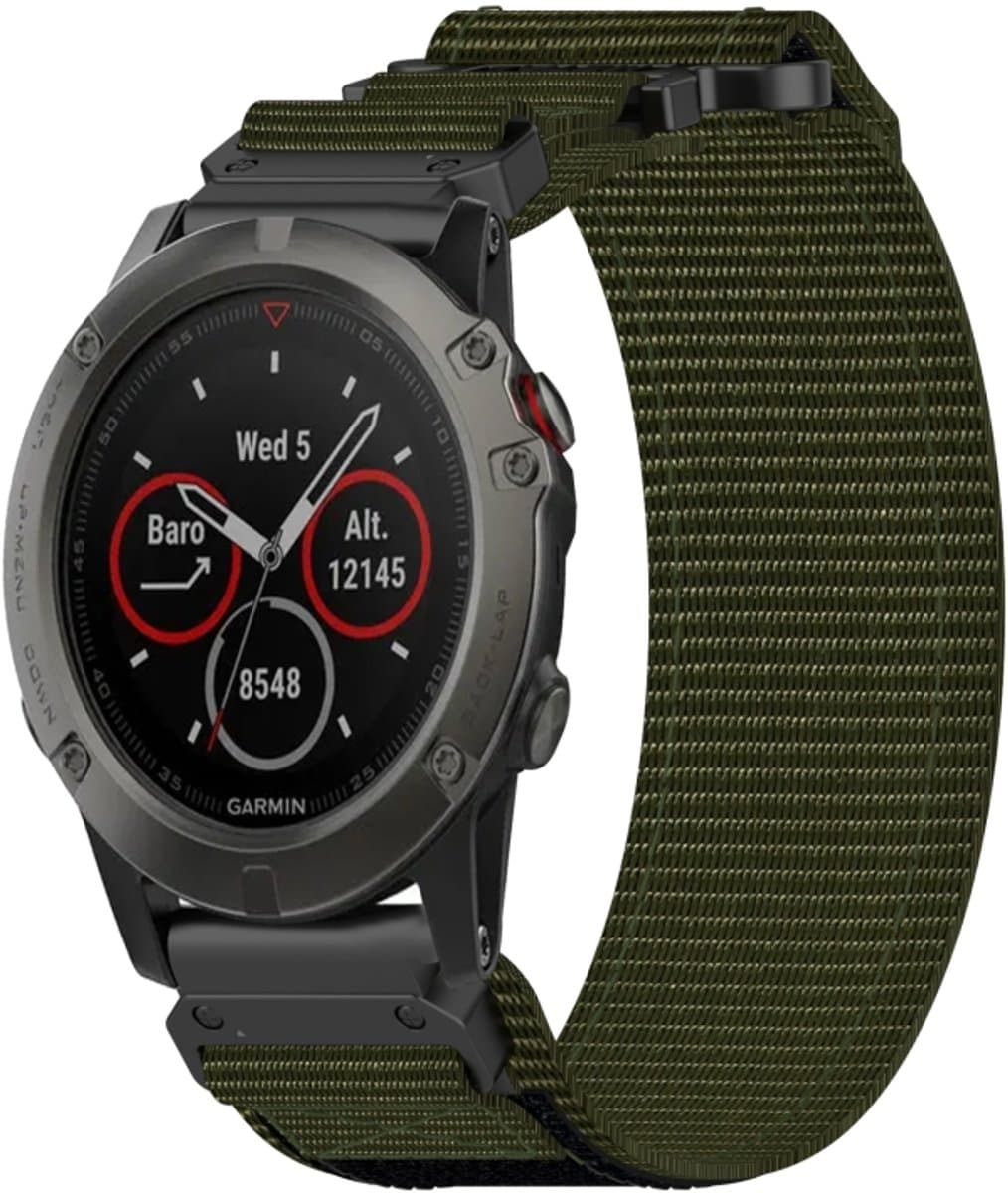Voor Garmin Fenix ​​5X Sapphire 26 mm nylon klittenbandsluiting horlogeband (legergroen)