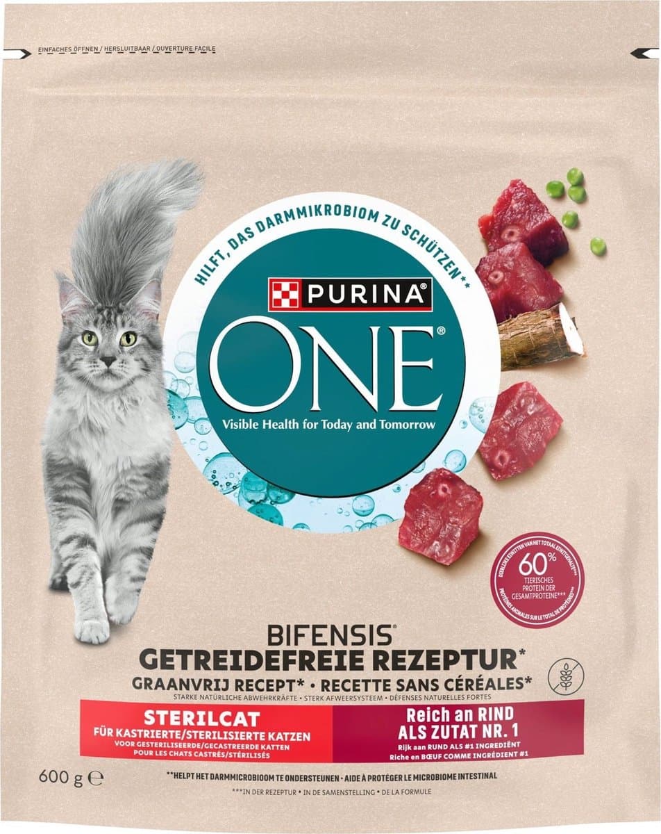 PURINA ONE Sterilcat graanvrije droogvoeding met rundvlees (1 x 600g)