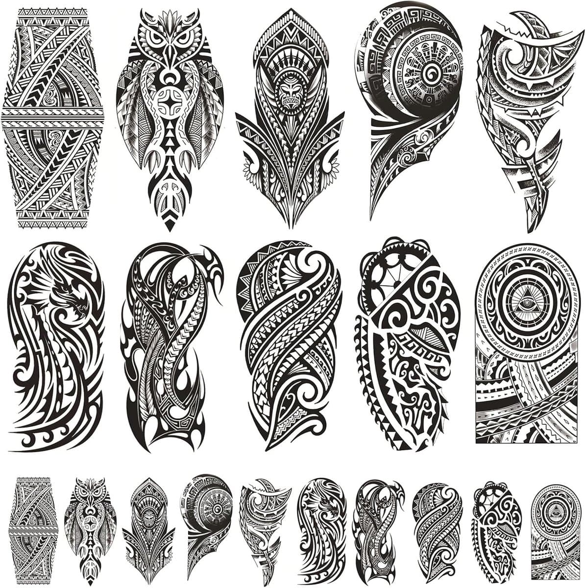 SnelShoppen - 20 Stuks Zwarte Tribale Tijdelijke Tattoos voor Mannen en Vrouwen, 3D Realistische Waterdichte Tattoos, Tribale Oorlogstatoeages voor Li