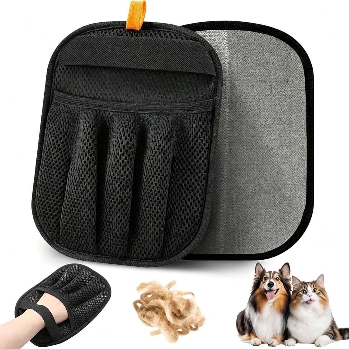 2-stuks Handschoenen voor het verwijderen van dierenharen - Hulpmiddel voor haarverwijdering - Haarverwijderaar - Pluizenroller - Haarreiniger - 24*18*1 cm - Geschikt voor katten, honden, kleding, banken, tapijten, enz. - Zwart