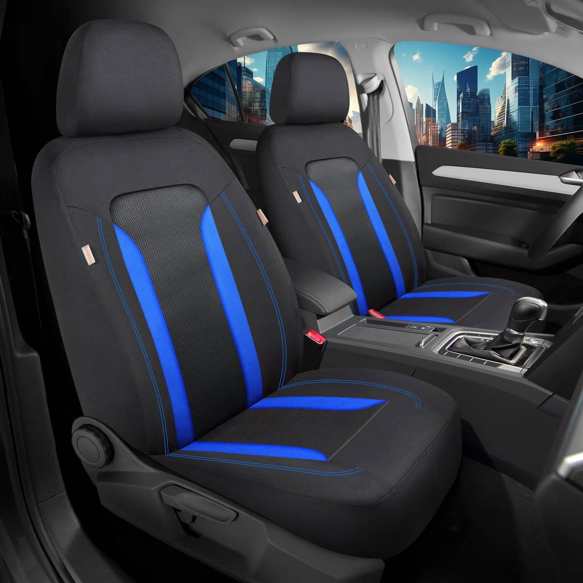 Autostoelhoezen voor BYD Tang BJ vanaf 2018 – Stoelhoezen voor bestuurder en passagier in Zwart/Blauw