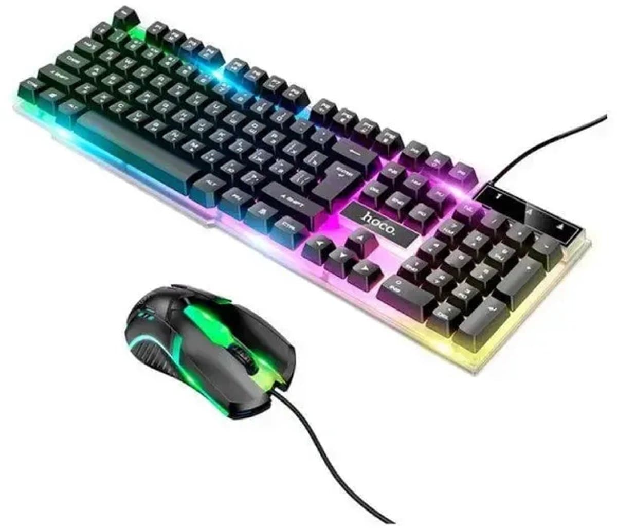 Hoco GM18 Lichtgevend Game Toetsenbord + Muis - Bedraad USB Plug & Play - QWERTY - RGB