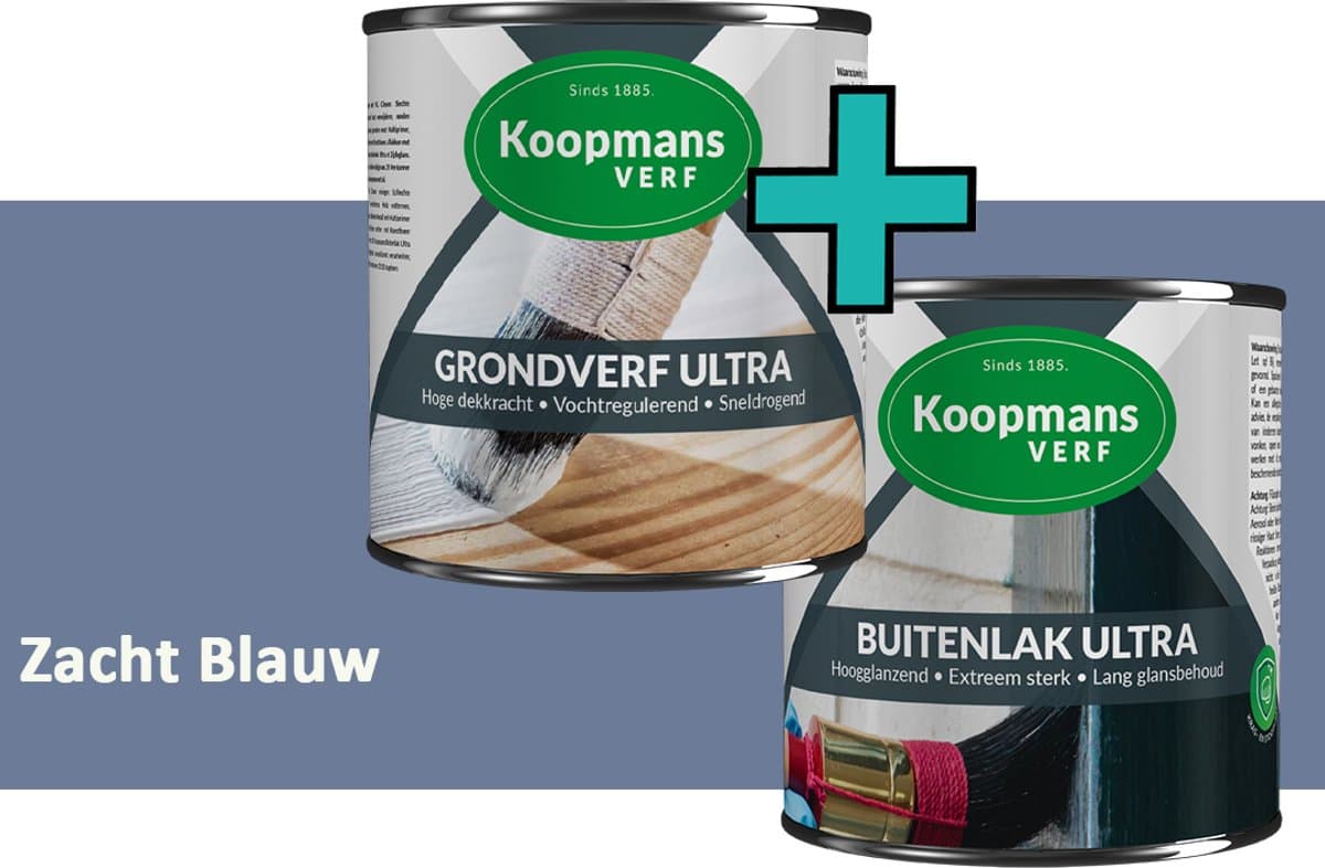 Koopmans Grondverf Ultra en Buitenlak Ultra - Grondverf Lakverf set - Buiten - Zacht Blauw – 2x - 2,5 l
