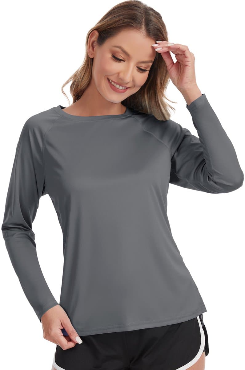 Dames Rash Guard Zwemshirt met Lange Mouwen Surfshirt Tops Badpak Grijs L