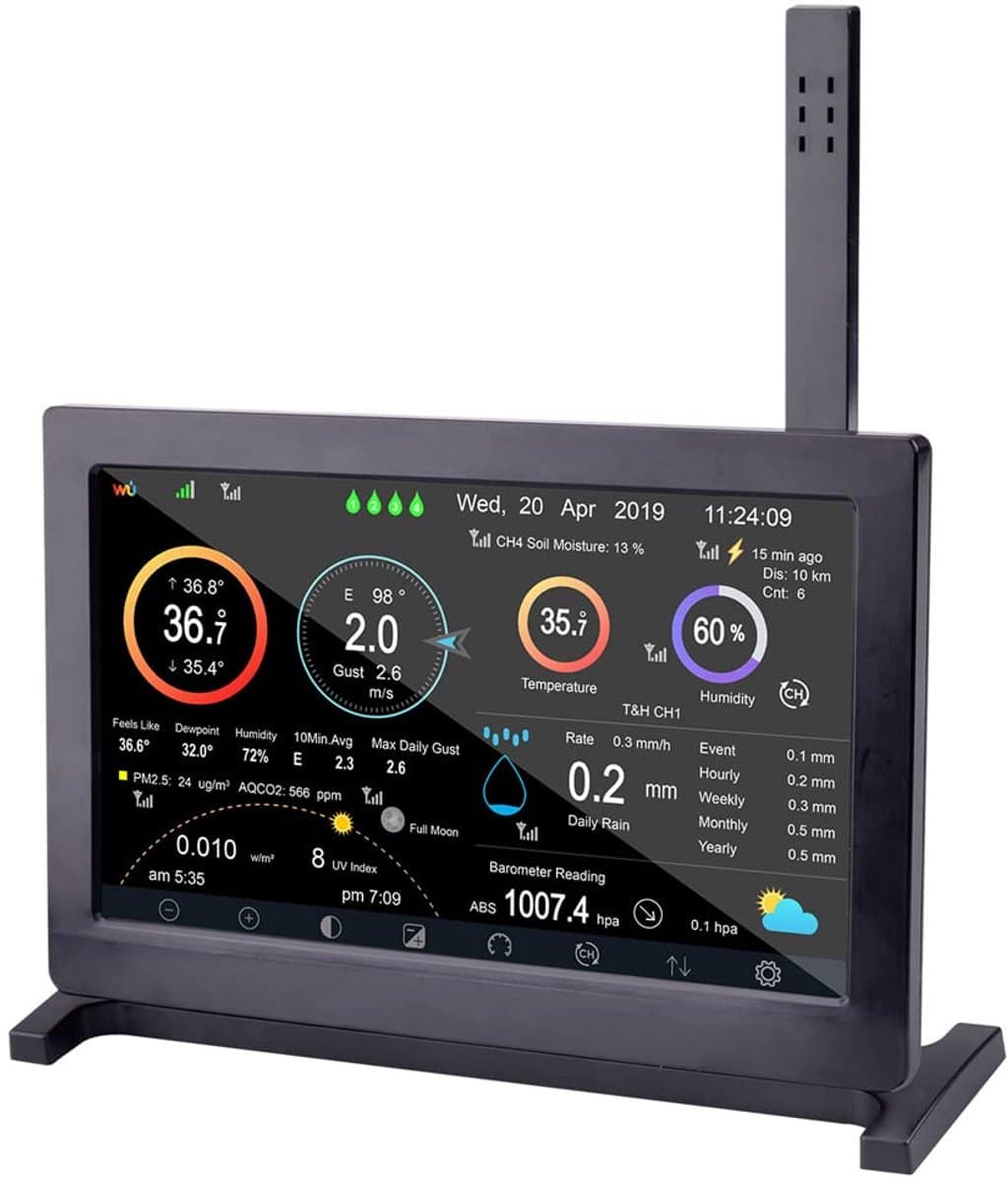 Professioneel Weerstation - Weer Meetstation - Weersvoorspelling Thuis - Wifi Data Upload - 7 Inch Display - Zwart