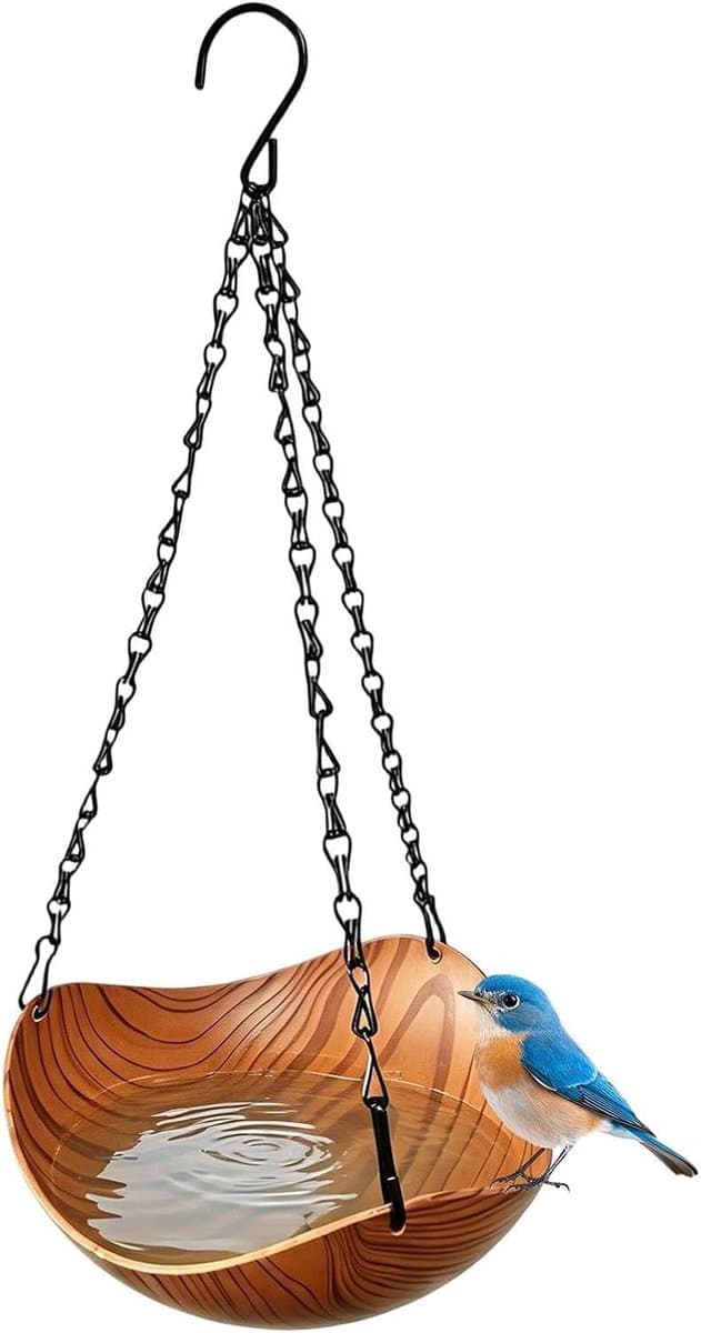 Vogelbad Buiten - Dieren Waterbak - Vogels Voederen - Elegante Houtnerf - 21 x 10 x 8 cm - Houtnerf