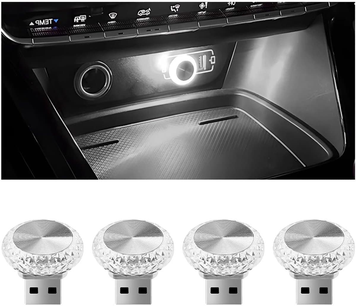 Dailygoods - Auto USB sfeerlicht - LED binnenverlichting - USB-aansluiting - Wit - Nachtlampje voor auto - 4 stuks