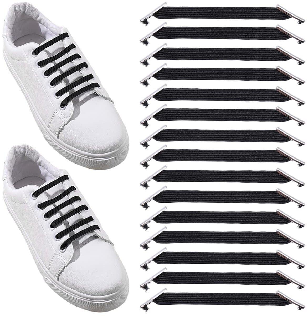 Dailygoods - WADORN 20 veters veters zonder strikken, rekbare elastische schoenveters voor sneakers, eenvoudige installatie, geen strikkende schoenveters voor volwassenen, sneakers, hardlopen, wandelen, klimmen