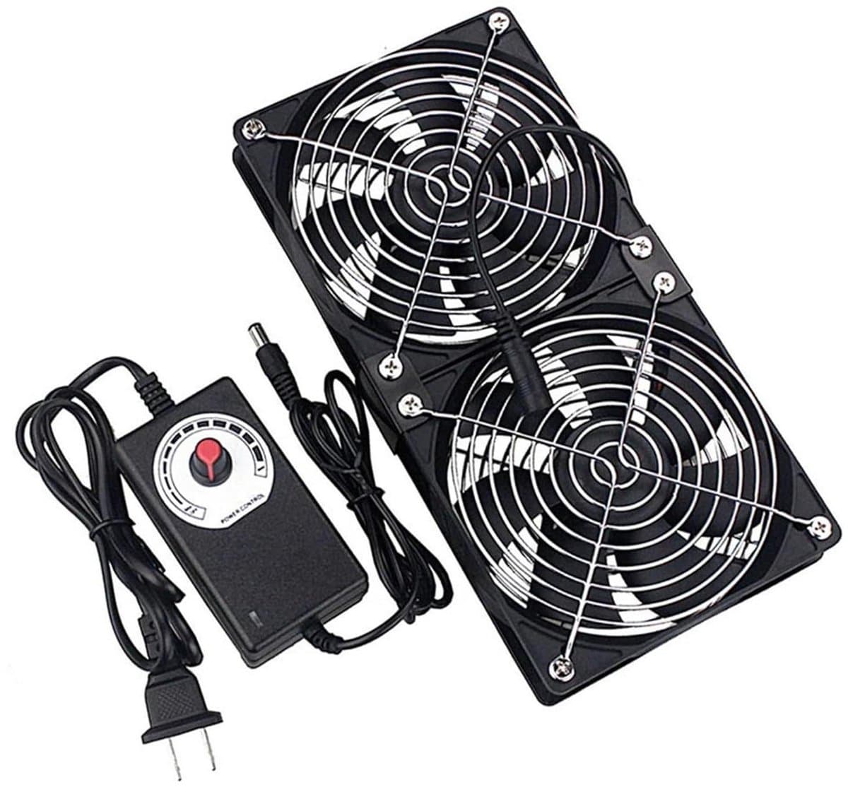 Dubbele pc-ventilator - Behuizing koeling - Apparaten koelen - Instelbare snelheid - 2x 120 mm - Zwart